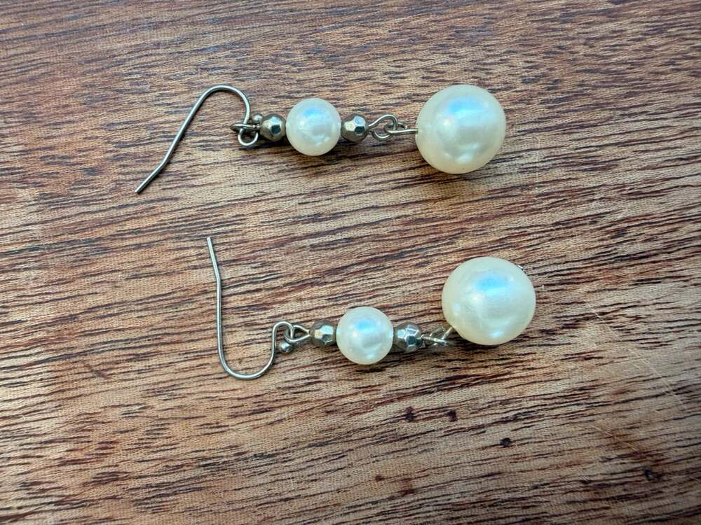 Vintage Faux Pearl and Silver Tone Beaded Dangle Earrings